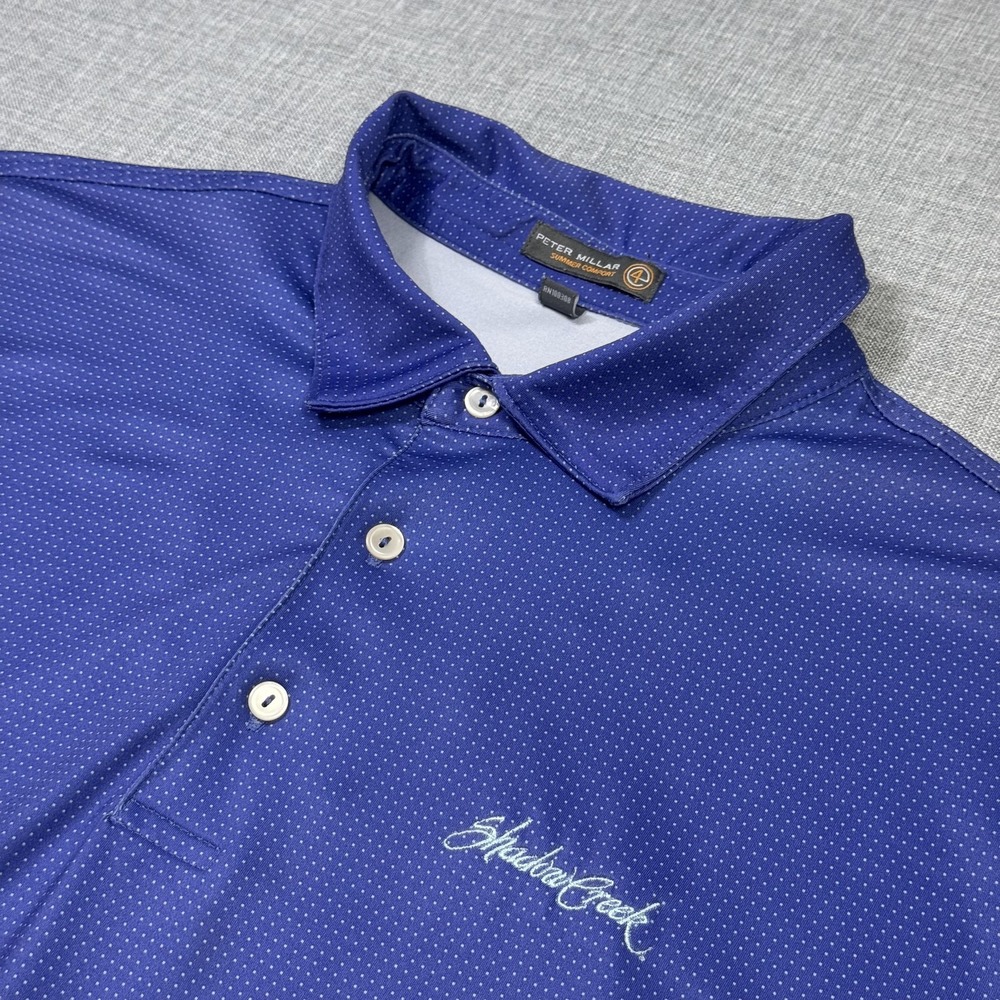 Peter Millar Summer Comfort Polo Shirt Mens XL Blue Polka Dot Performance